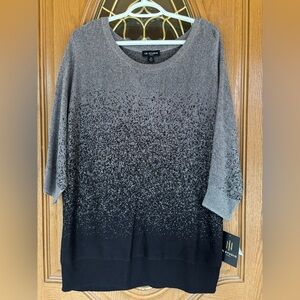 NWT I.N. STUDIO 2X black & silver sweater, 3/4 sleeve, glittery shimmery